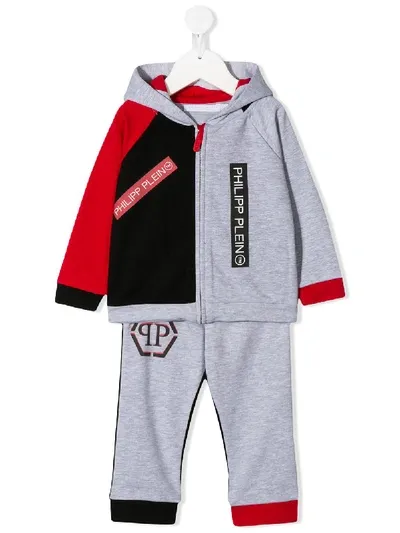 Philipp Plein Babies' Logo Tape Tracksuit Set In Grey