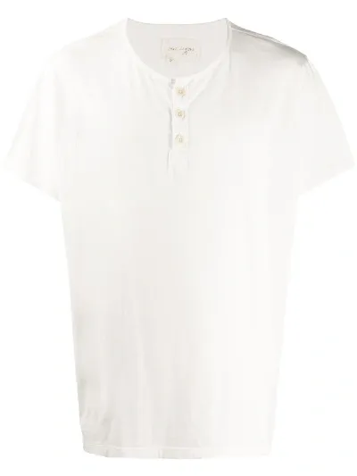 Greg Lauren Front Buttoned Cotton T-shirt In White