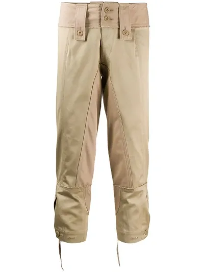 Junya Watanabe Raw-edge Cropped Stirrup-hem Trousers In Neutrals