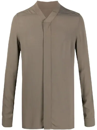 Rick Owens Collarless Long-sleeve Shirt In Green