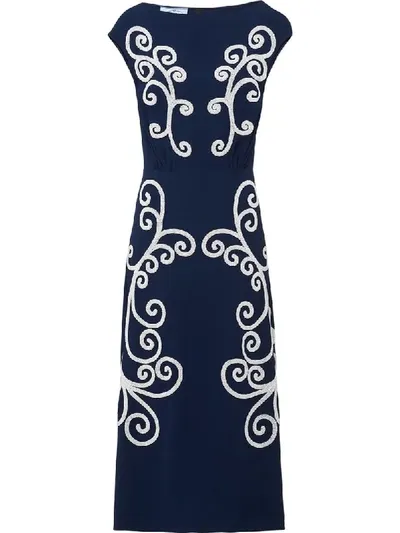 Prada Scroll Motif Midi Dress In Blue