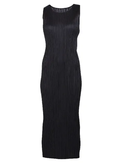 Issey Miyake Sleeveless Pleated Midi Dress In Black