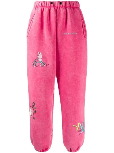 Natasha Zinko Embroidered Animal Character Pants In Pink