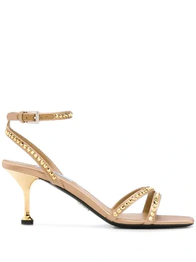 Prada Crystal-embellished Sandals In Gold