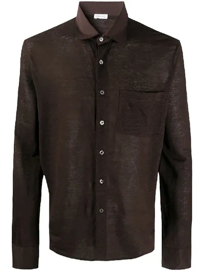 Caruso Long-sleeved Plain Shirt In Brown