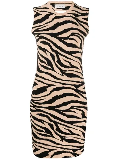 Laneus Tiger Print Dress In Brown