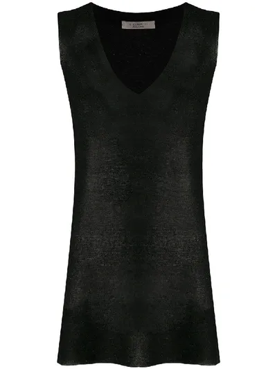 D-exterior Metallic Knitted Tank Top In Black