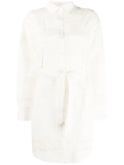 L'autre Chose Lace-insert Belted Shirt Dress In White