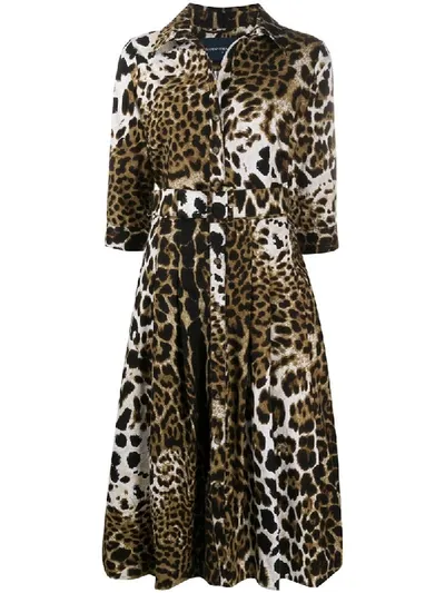 Samantha Sung Leopard Print Shirt Dress In Neutrals