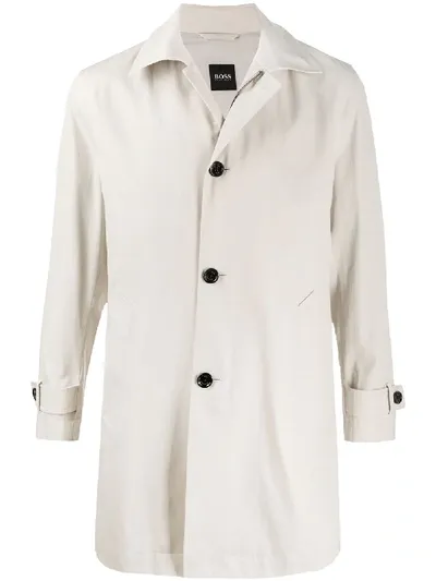 Hugo Boss Single-breasted Car Coat In Neutrals