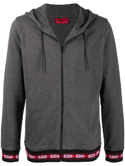 Hugo Boss Logo Band Zipped Hoodie In Grey