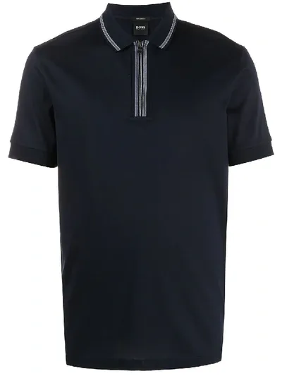 Hugo Boss Zip-fastening Short-sleeved Polo Shirt In Blue