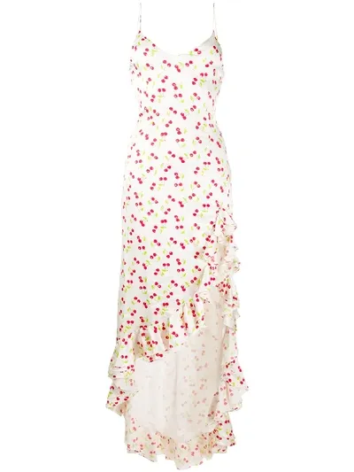 Caroline Constas Cherry-print Ruffle Dress In Neutrals