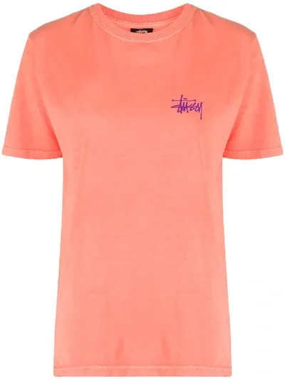 Stussy Logo-print Crew Neck T-shirt In Orange