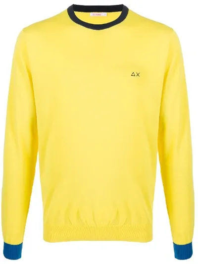 Sun 68 Elbow Patches Crew Neck Sweatshirt In Yellow