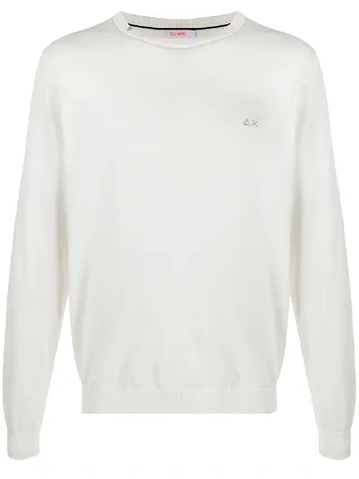 Sun 68 Logo Print Crew Neck Sweatshirt In White