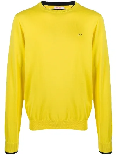 Sun 68 Contrasting Trim Crew Neck Sweatshirt In Yellow