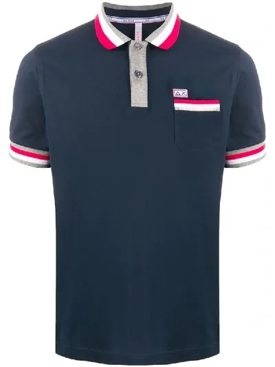 Sun 68 Contrast-trim Polo Shirt In Blue