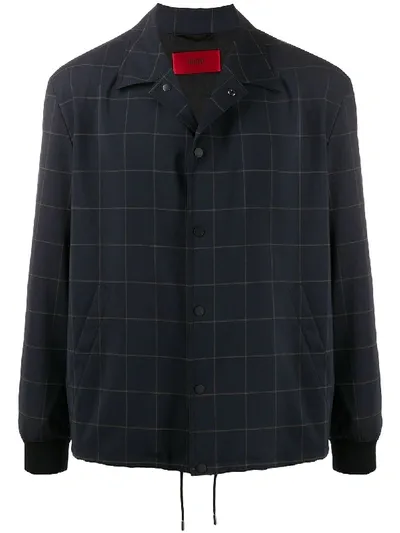 Hugo Grid Print Shirt Jacket In Blue