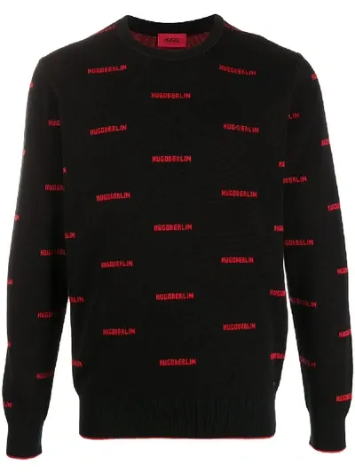 Hugo Logo Print Jumper In Black