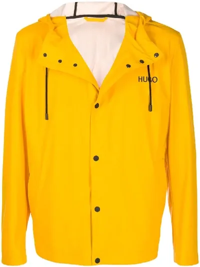 Hugo Reverse Logo Print Raincoat In Yellow