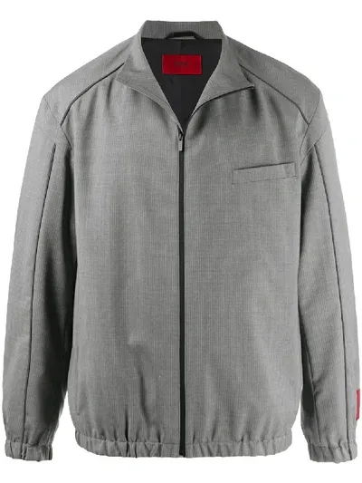 Hugo Pinstriped Pattern Zipped Jacket In Grey