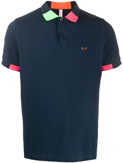 Sun 68 Contrast-detail Polo Shirt In Blue