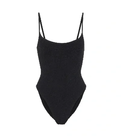 Hunza G Pamela Square-neck Crinkle-knit Swimsuit In Black