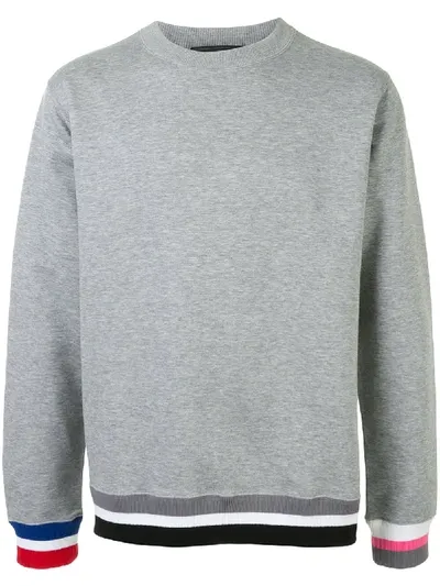 Sophnet Striped-trim Crew Neck Sweatshirt In Grey