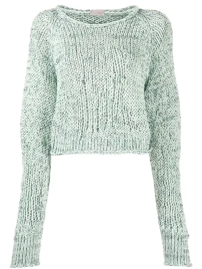 Mrz Cropped Extra-long Sleeve Jumper In Green