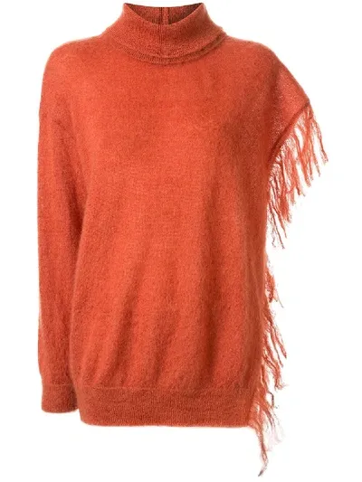 Ports 1961 Asymmetric Fringed Top In Orange