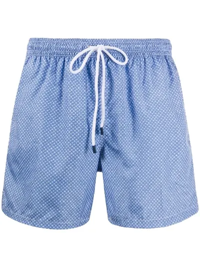 Fedeli Geometric-print Swim Shorts In Blue