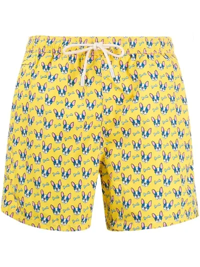 Mc2 Saint Barth Bulldog Bone Swim Shorts In Yellow