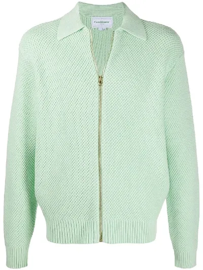 Casablanca Waffle-knit Zip Cardigan In Green