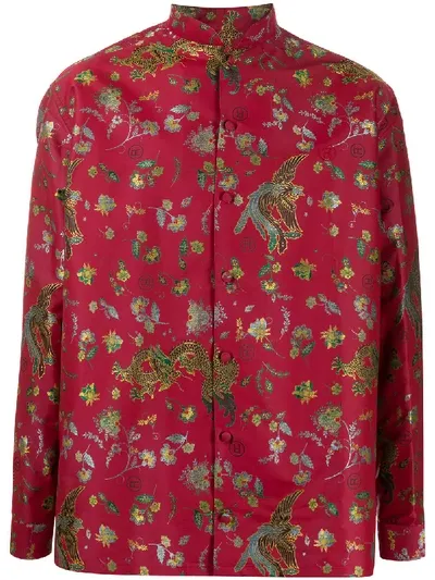 Martine Rose Dragon Floral Mandarin Collar Shirt In Red