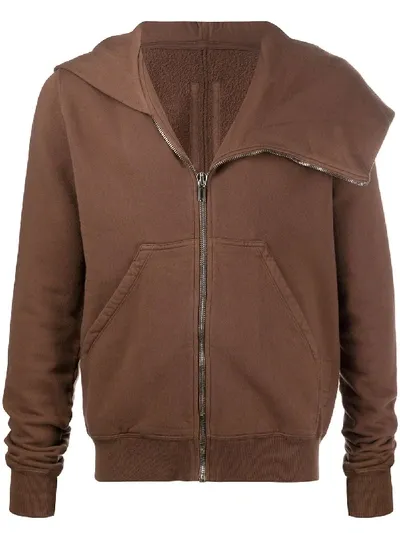 Rick Owens Drkshdw Curved Zip Hoodie In Brown