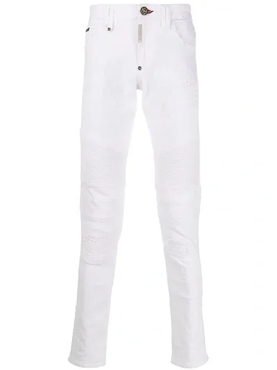 Philipp Plein Biker Jeans In White