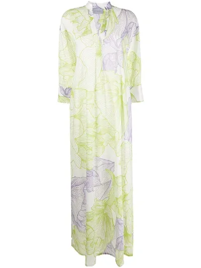 Malo Floral Print Kaftan Dress In White