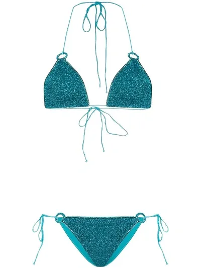 Oseree Glitter-effect Self-tie Bikini Set In Blue