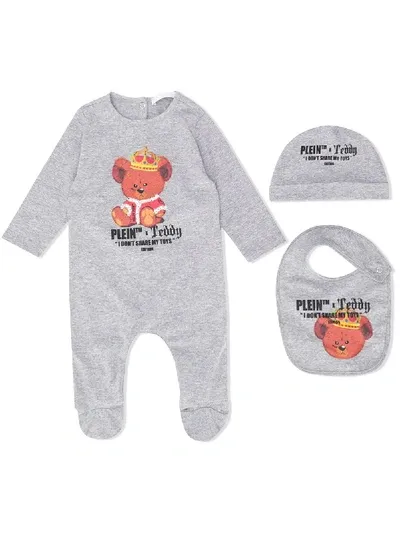 Philipp Plein Babies' Strampelanzugset Mit Teddy In Grey