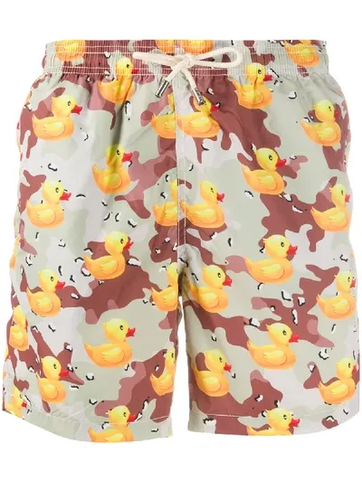 Mc2 Saint Barth Duck Primt Swim Shorts In Yellow