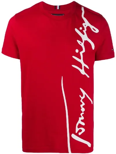 Tommy Hilfiger Large Signature Print T-shirt In Red