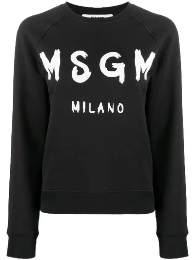 Msgm Brushstroke Logo Sweatshirt In Black