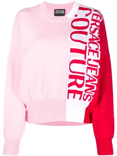 Versace Jeans Couture Logo Colour-block Jumper In Red