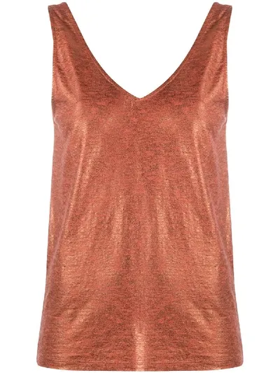 Majestic Metallic Knitted Vest Top In Orange