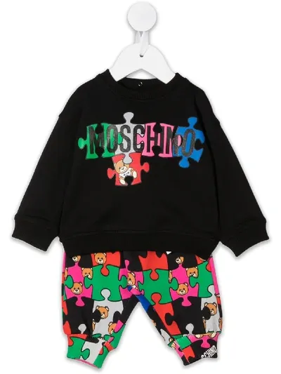 Moschino Babies' Jigsaw Print Tracksuit Set In Black