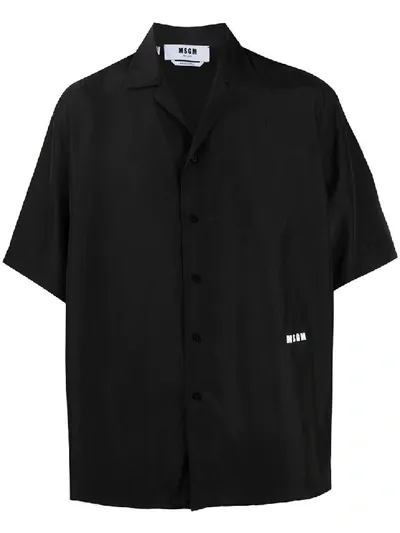 Msgm Boxy Silk Short-sleeve Shirt In Black