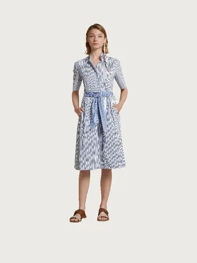 Ferragamo Band-collare Striped Shirt Dress In Blue/light Blue/white