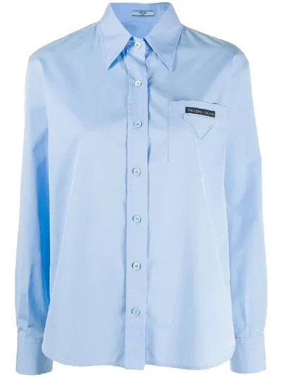 Prada Patch Pocket Buttoned Shirt In Blue