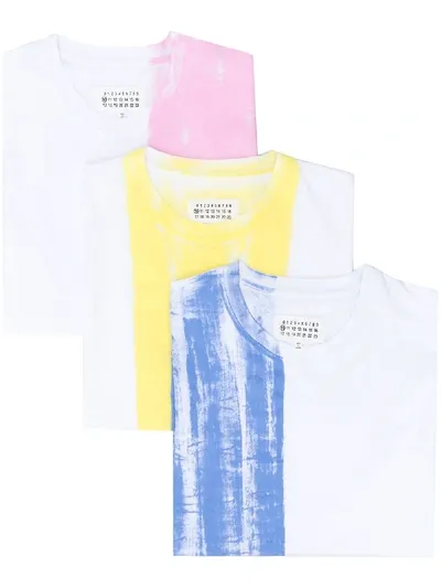 Maison Margiela Three-pack Colour-block T-shirts In White